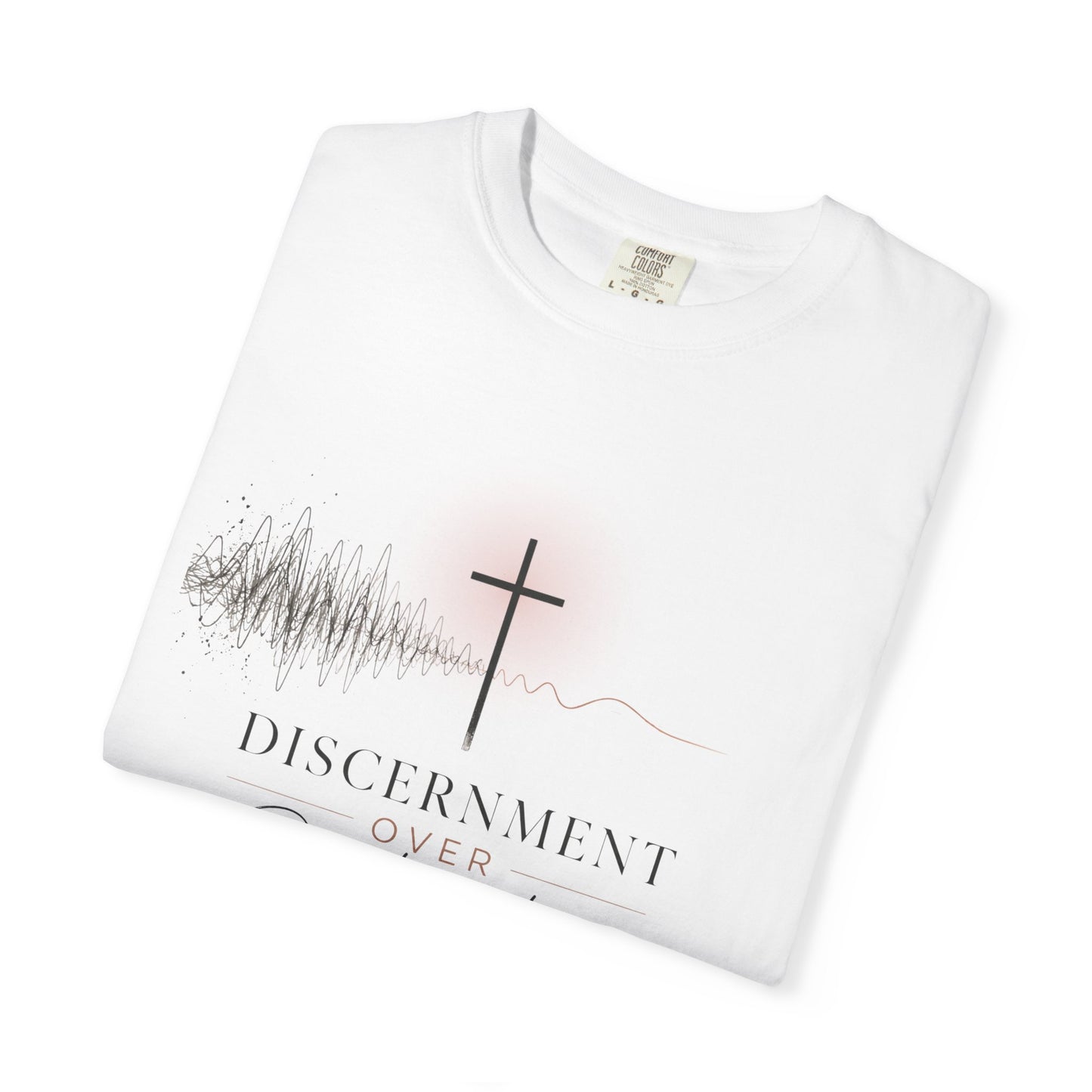 T-Shirt — "Discernment Over Distraction" Cross Graphic Spiritual Tee