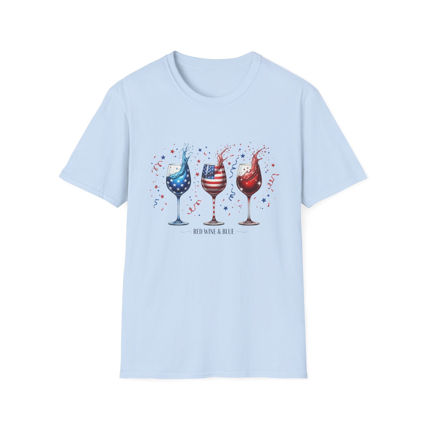 Patriotic Wine Glasses T-Shirt – Fourth of July Red White & Blue Wine Tee
