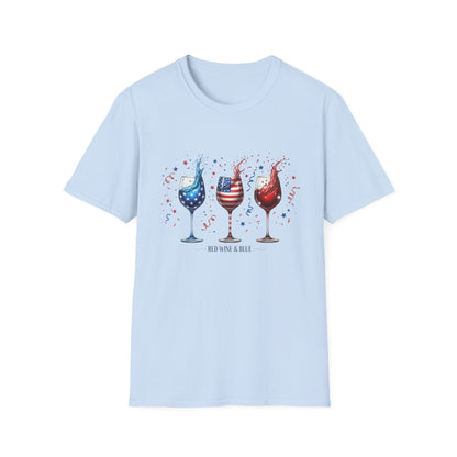 Patriotic Wine Glasses T-Shirt – Fourth of July Red White & Blue Wine Tee