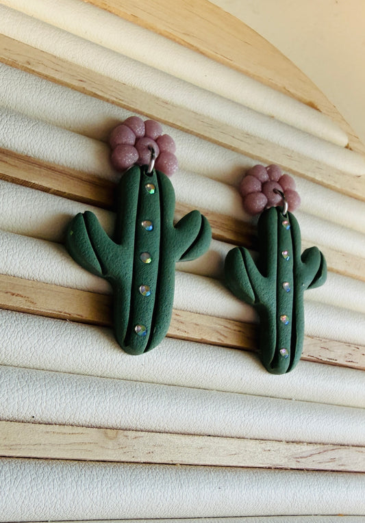 Desert Bloom Cactus Dangle Polymer Clay Earrings