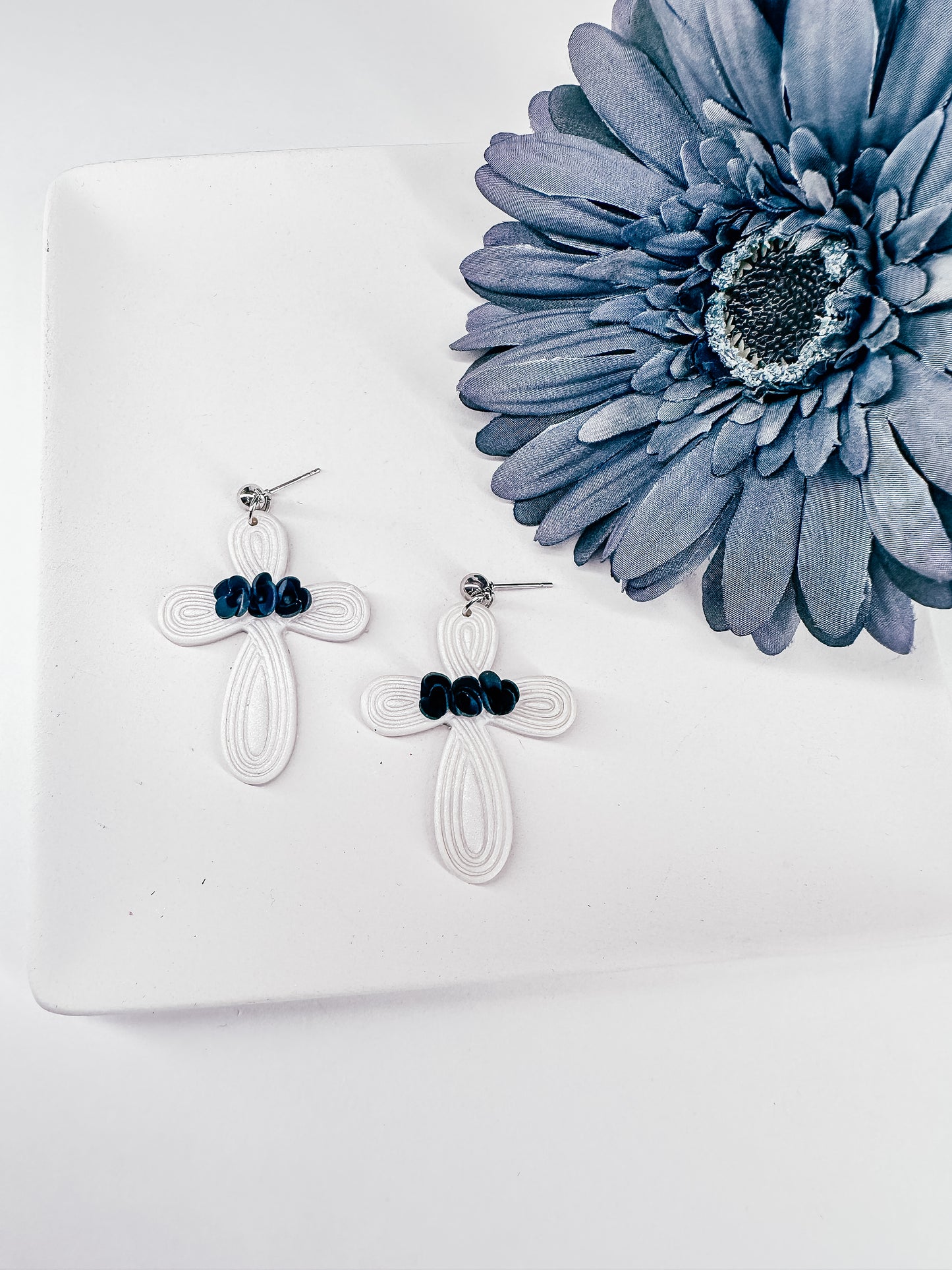 Enchanted Craftworks Remembrance Cross - Polymer Clay Dangle Earrings