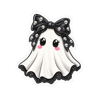 Cute Kawaii Ghost Sticker — Skull Bow Halloween Laptop Decal