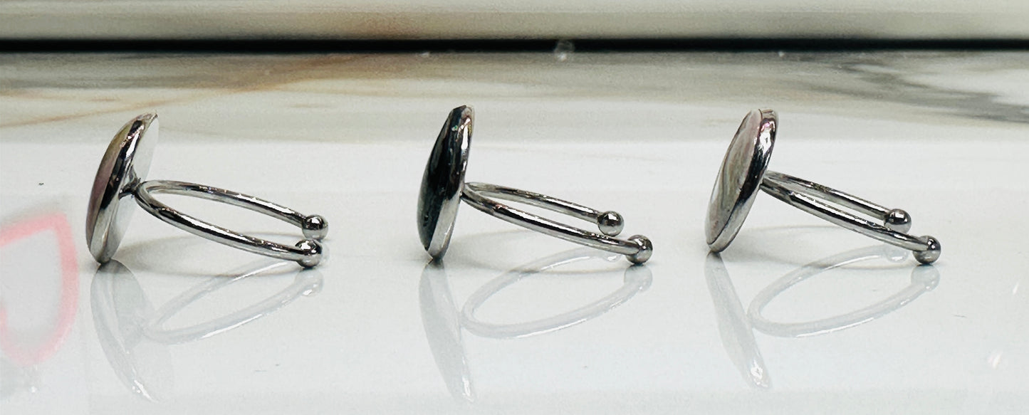 Stainless Steel Adjustable Rings with Polymer Clay Centers