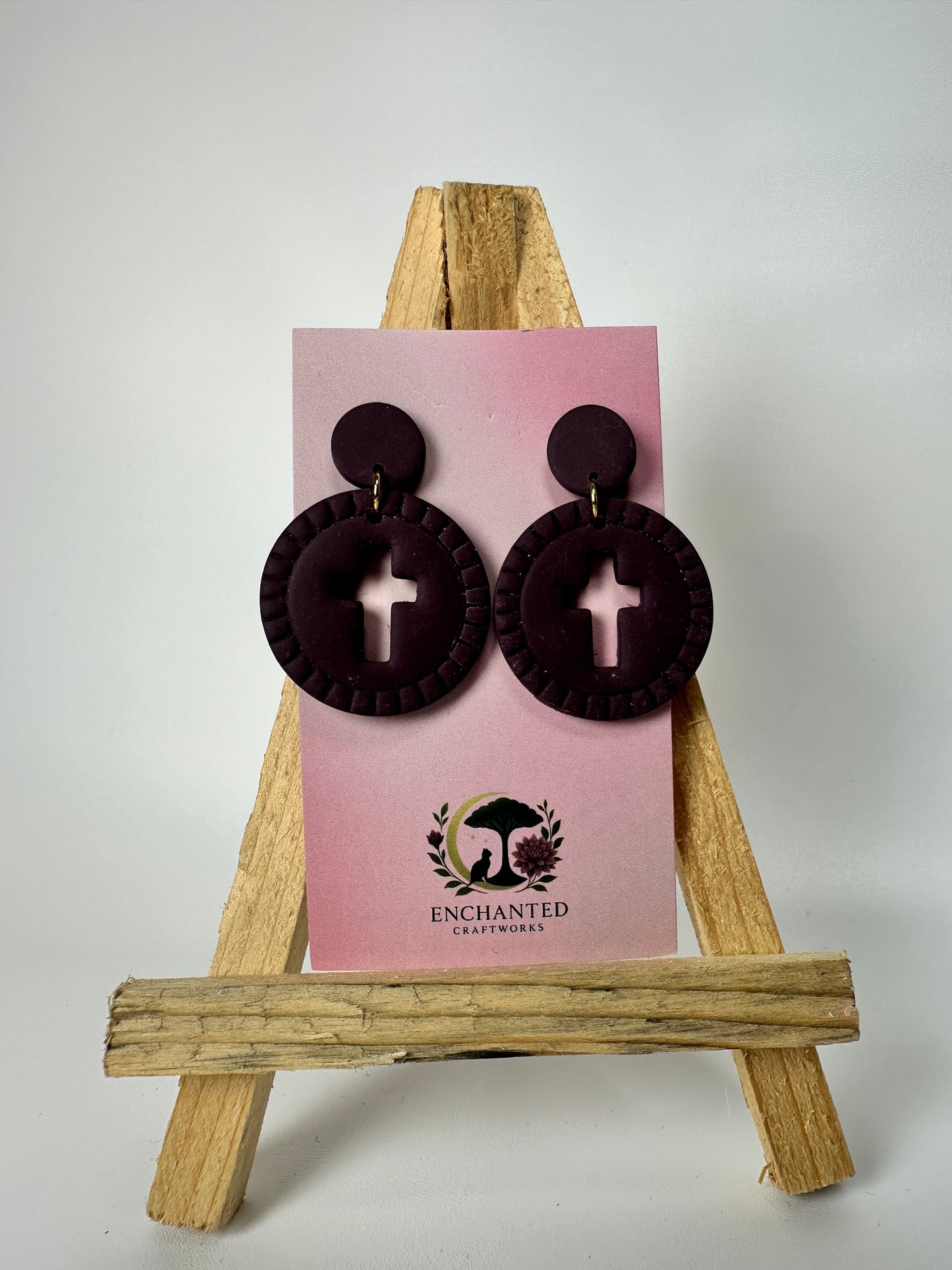Enchanted Cross Cutout Circle Polymer Clay DanglesEarrings
