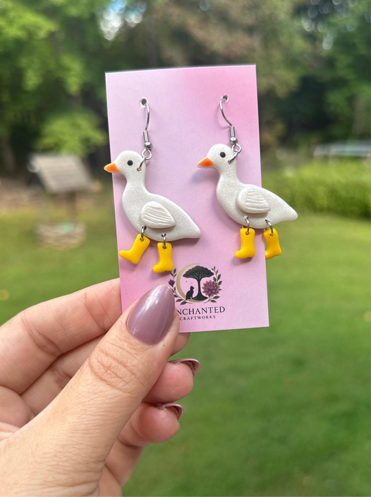 Handmade Duck Earrings in Yellow Boots