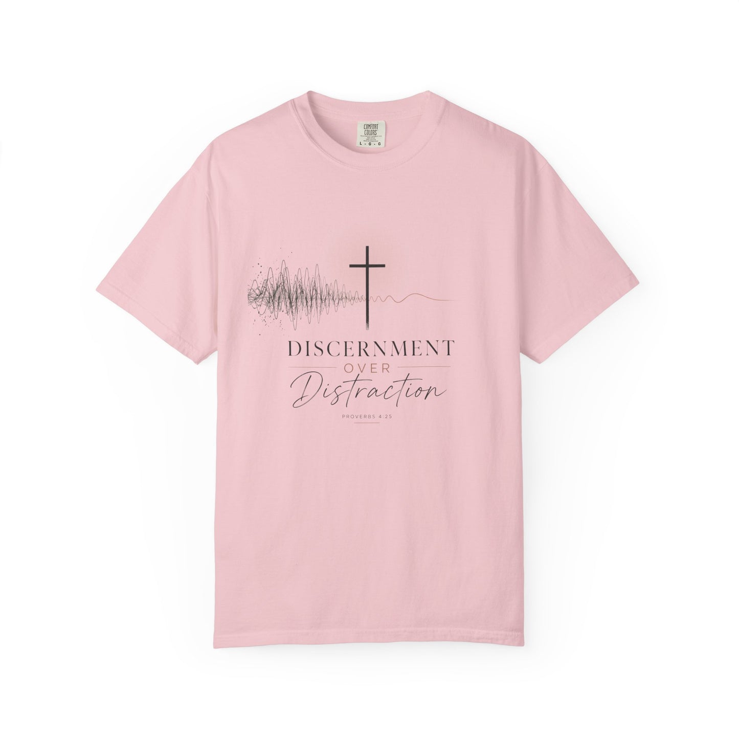 T-Shirt — "Discernment Over Distraction" Cross Graphic Spiritual Tee