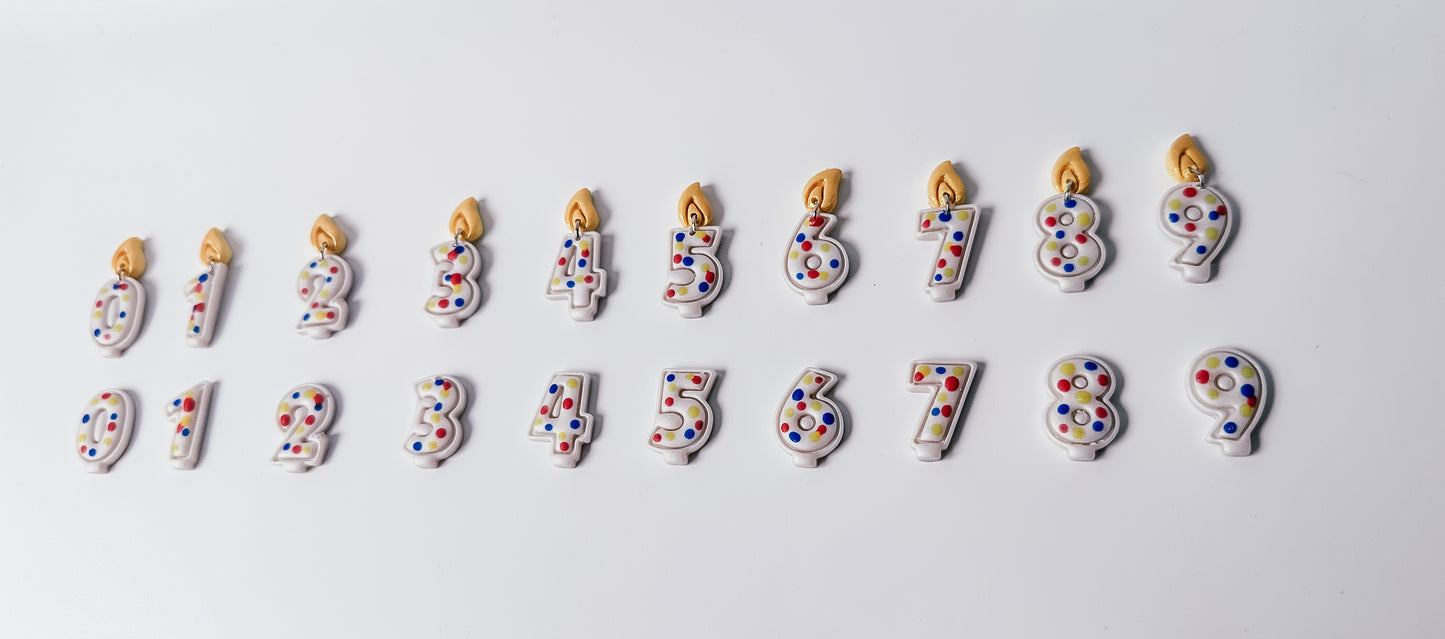 Custom Birthday Candle Numbers Polymer Clay Charms/ Earrings