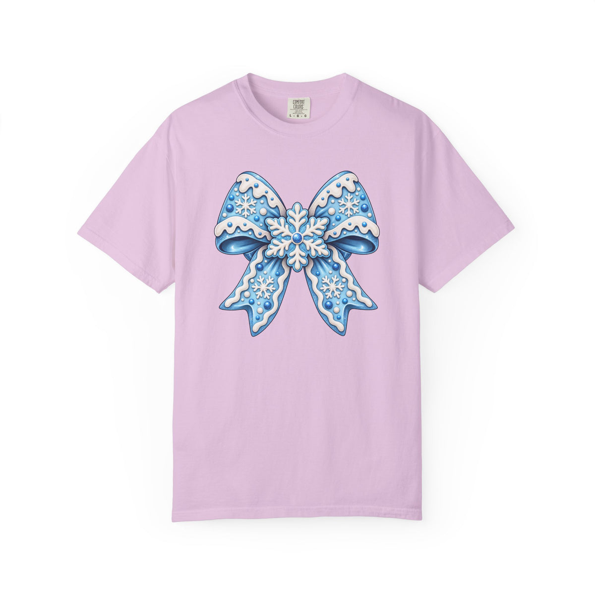 Blue Snowflake Bow T-Shirt — Winter Holiday Graphic Tee