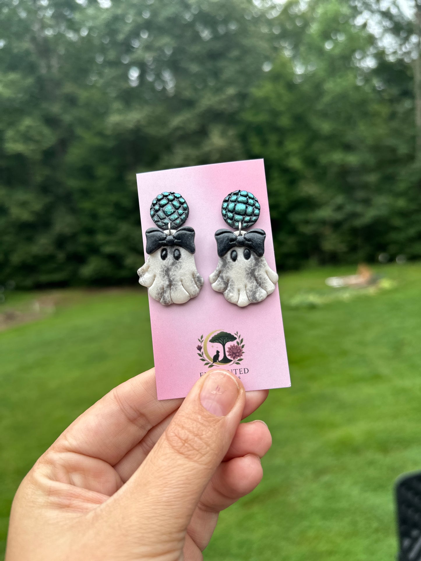 Disco Ghost Polymer Clay Dangle Earrings