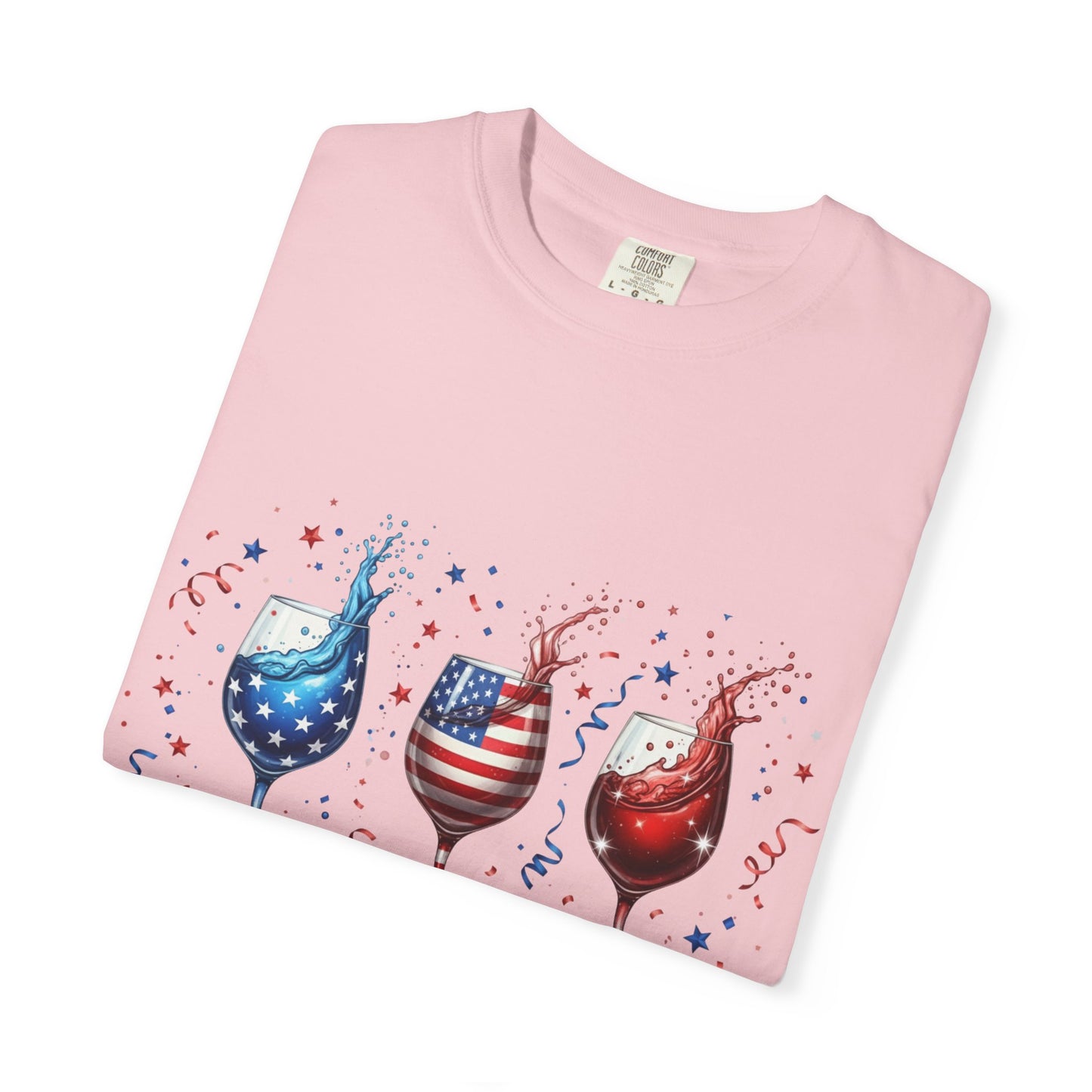 Red Wine & Blue T-Shirt — Patriotic Wine Glasses 4th of July Tee