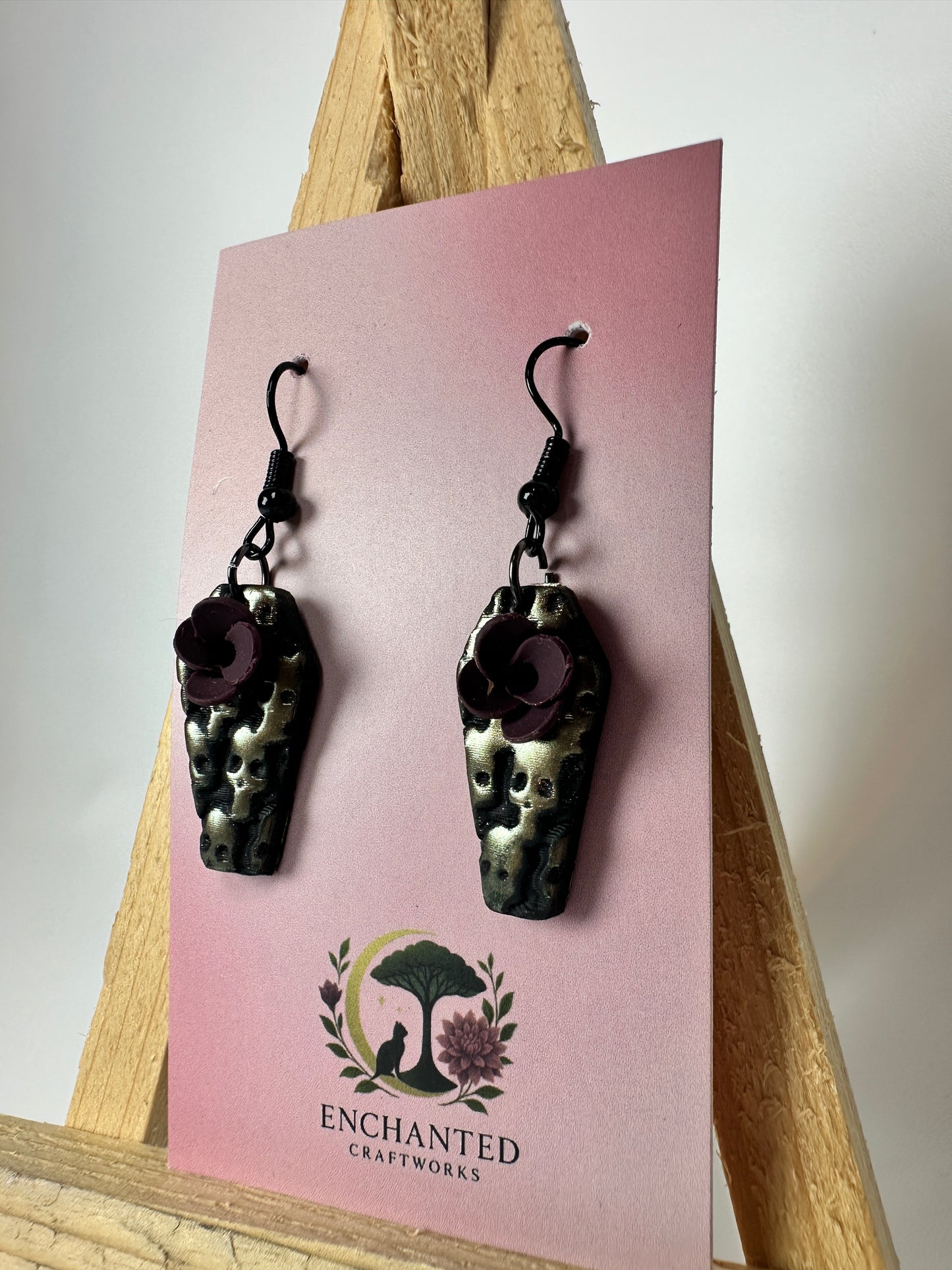 Enchanted Coffin Earrings – Dark Elegance with a Floral Twist