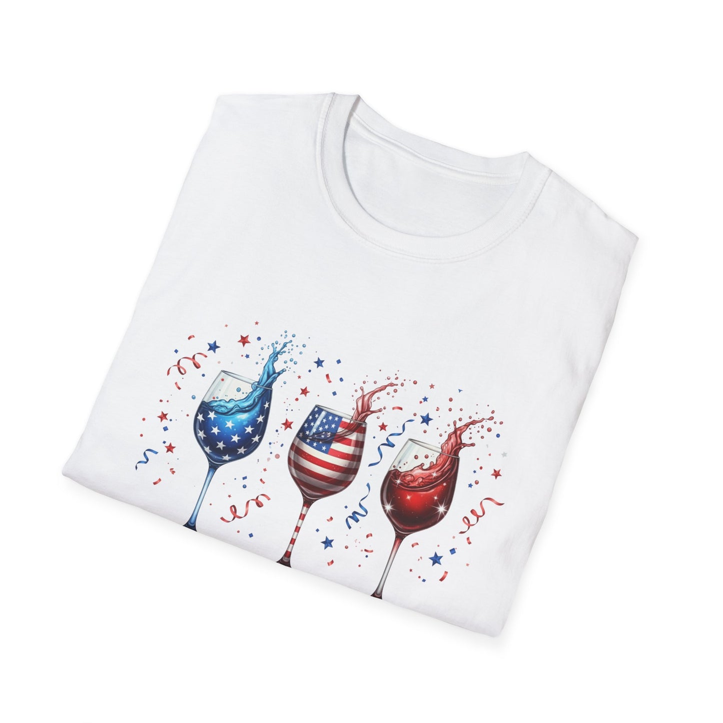 Patriotic Wine Glasses T-Shirt – Fourth of July Red White & Blue Wine Tee