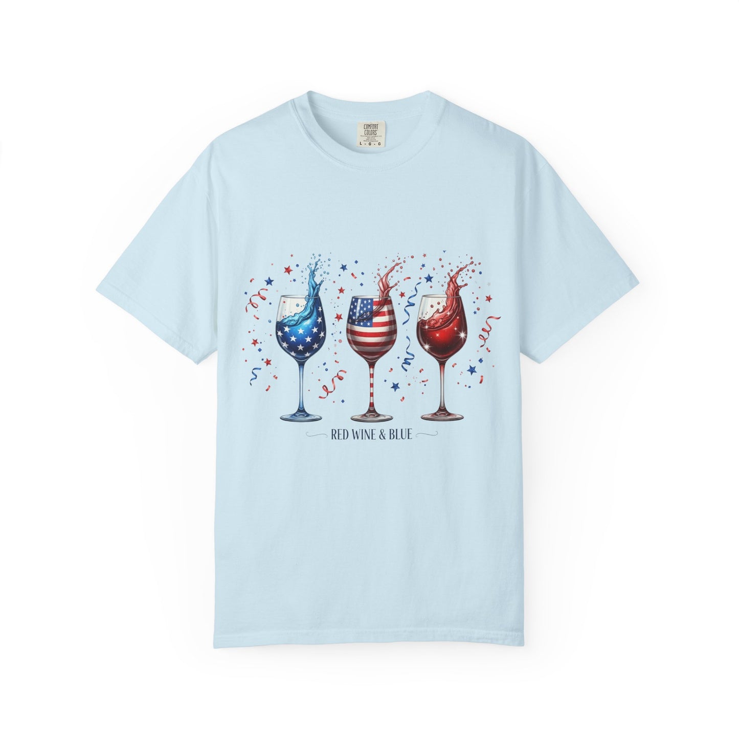 Red Wine & Blue T-Shirt — Patriotic Wine Glasses 4th of July Tee