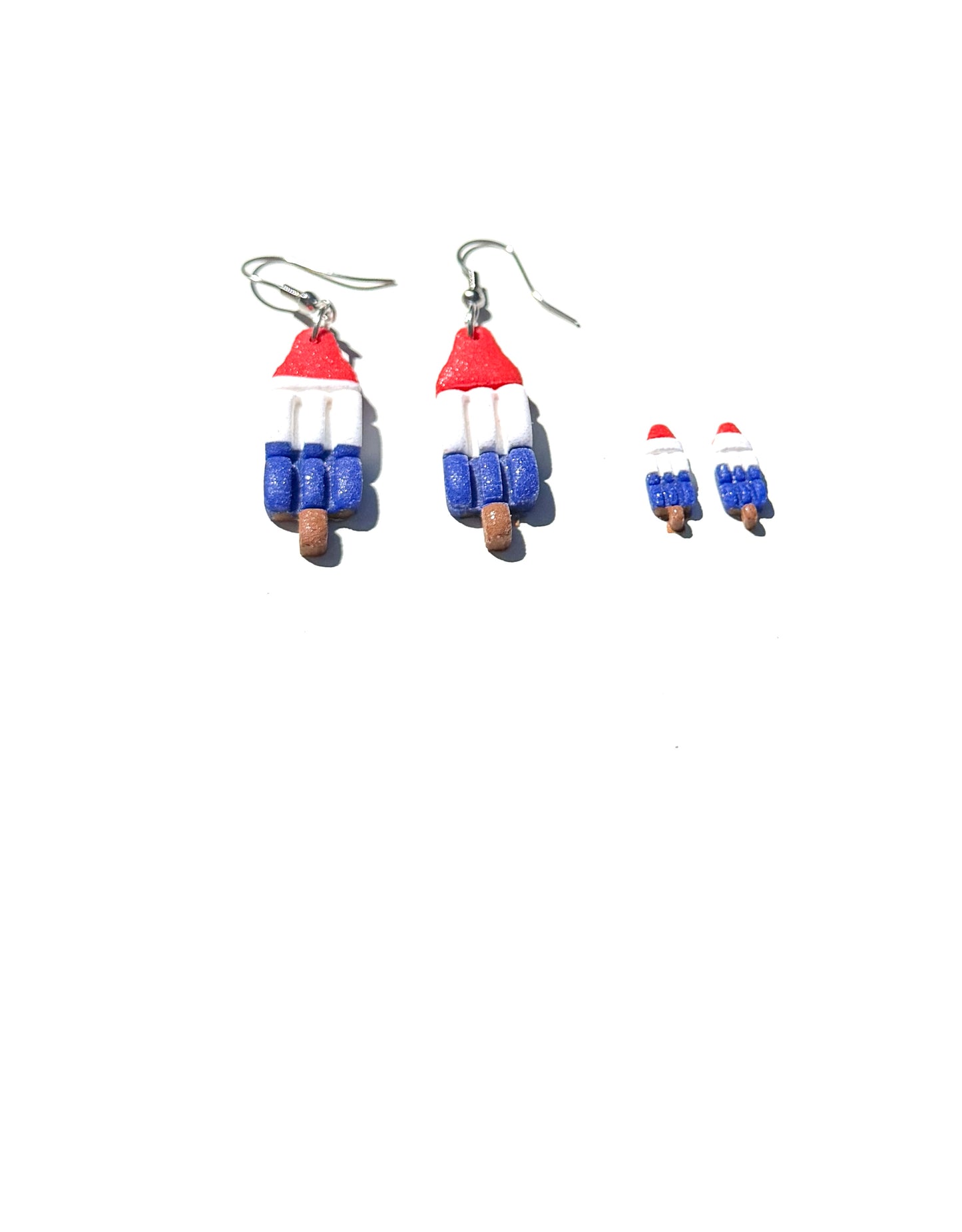 Patriotic Popsicle Earrings, Red White Blue Earrings, 4th of July Earrings, Rocket Pop Jewelry, Summer Clay Earrings, Handmade USA Earrings