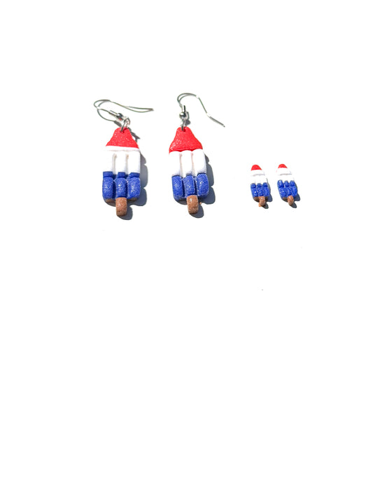 Patriotic Popsicle Earrings, Red White Blue Earrings, 4th of July Earrings, Rocket Pop Jewelry, Summer Clay Earrings, Handmade USA Earrings