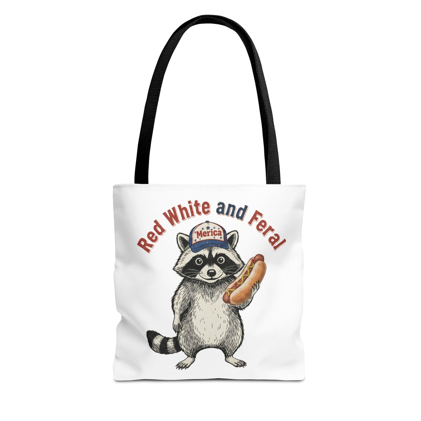 Red White and Feral Raccoon Tote Bag – 'Merica Hot Dog Patriotic Canvas Tote
