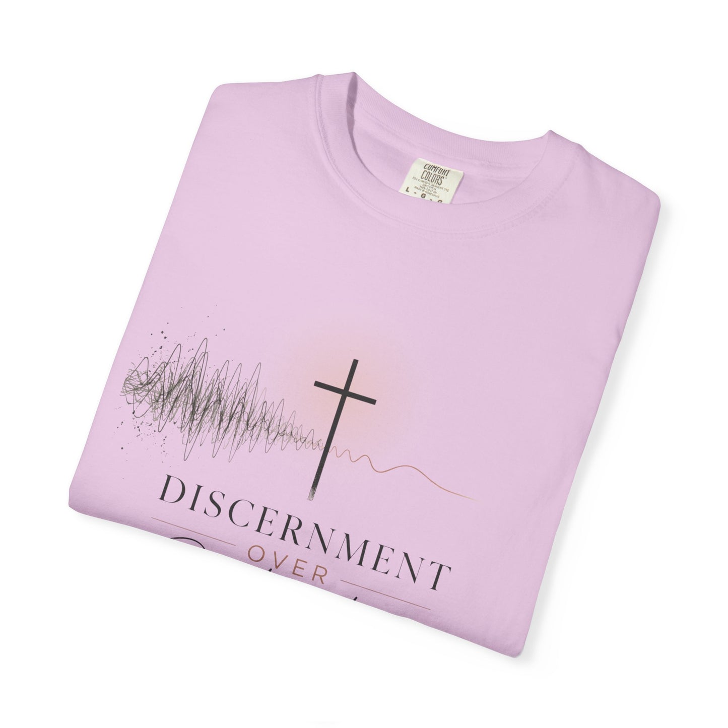 T-Shirt — "Discernment Over Distraction" Cross Graphic Spiritual Tee
