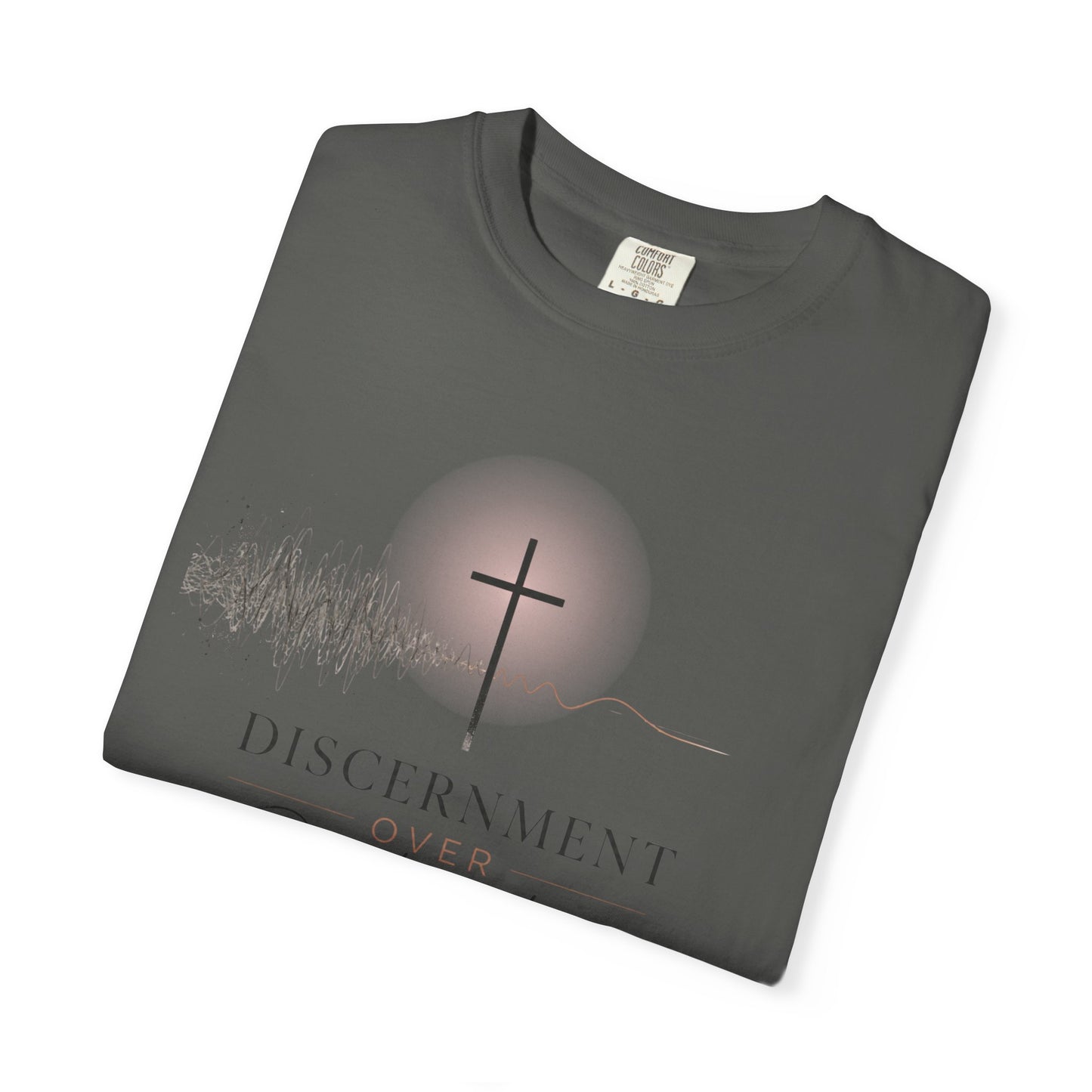 T-Shirt — "Discernment Over Distraction" Cross Graphic Spiritual Tee
