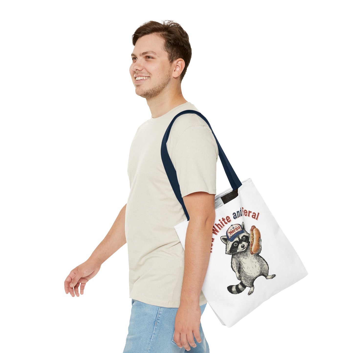Red White and Feral Raccoon Tote Bag – 'Merica Hot Dog Patriotic Canvas Tote