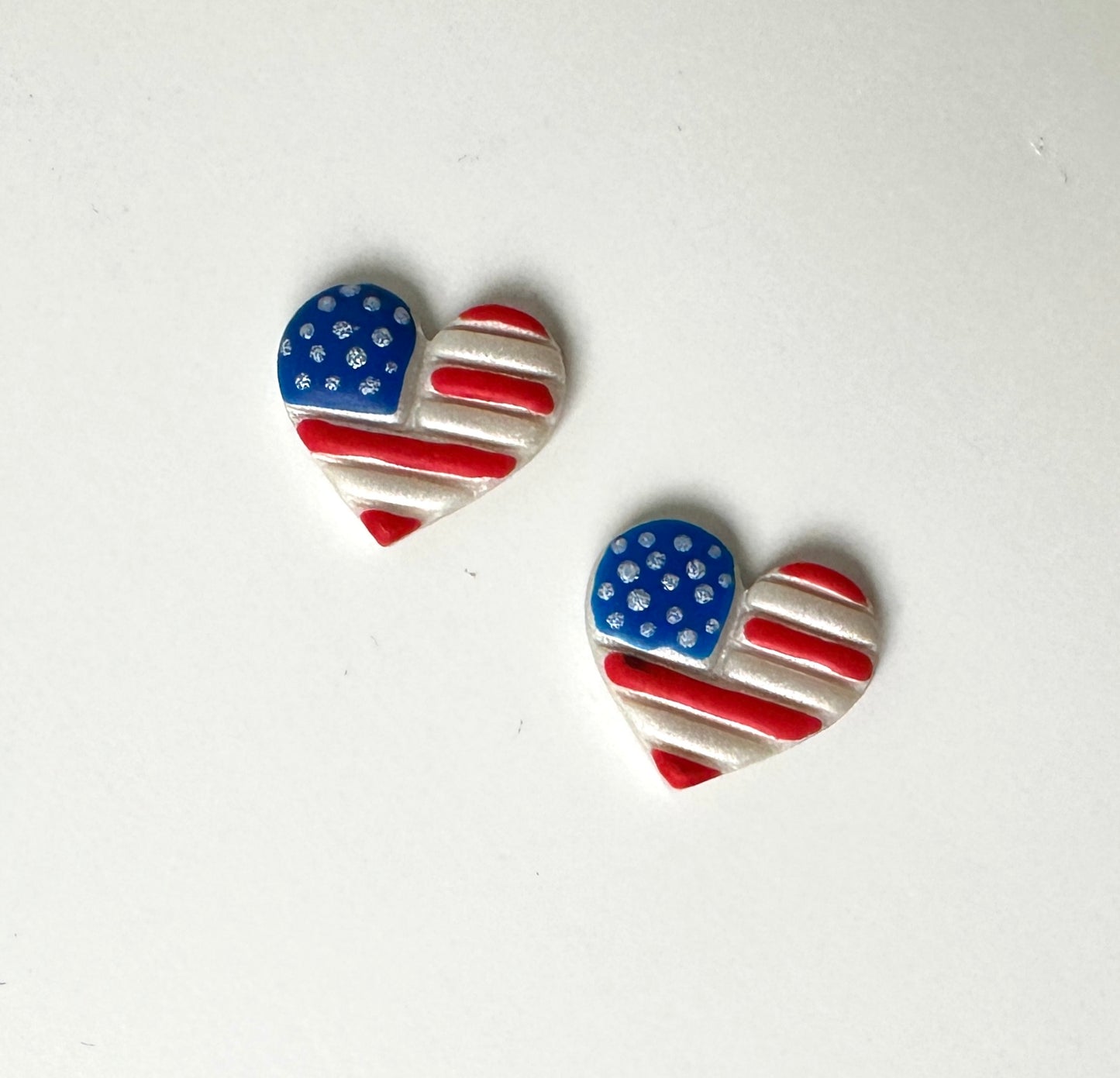 Patriotic Heart Earrings – Polymer Clay