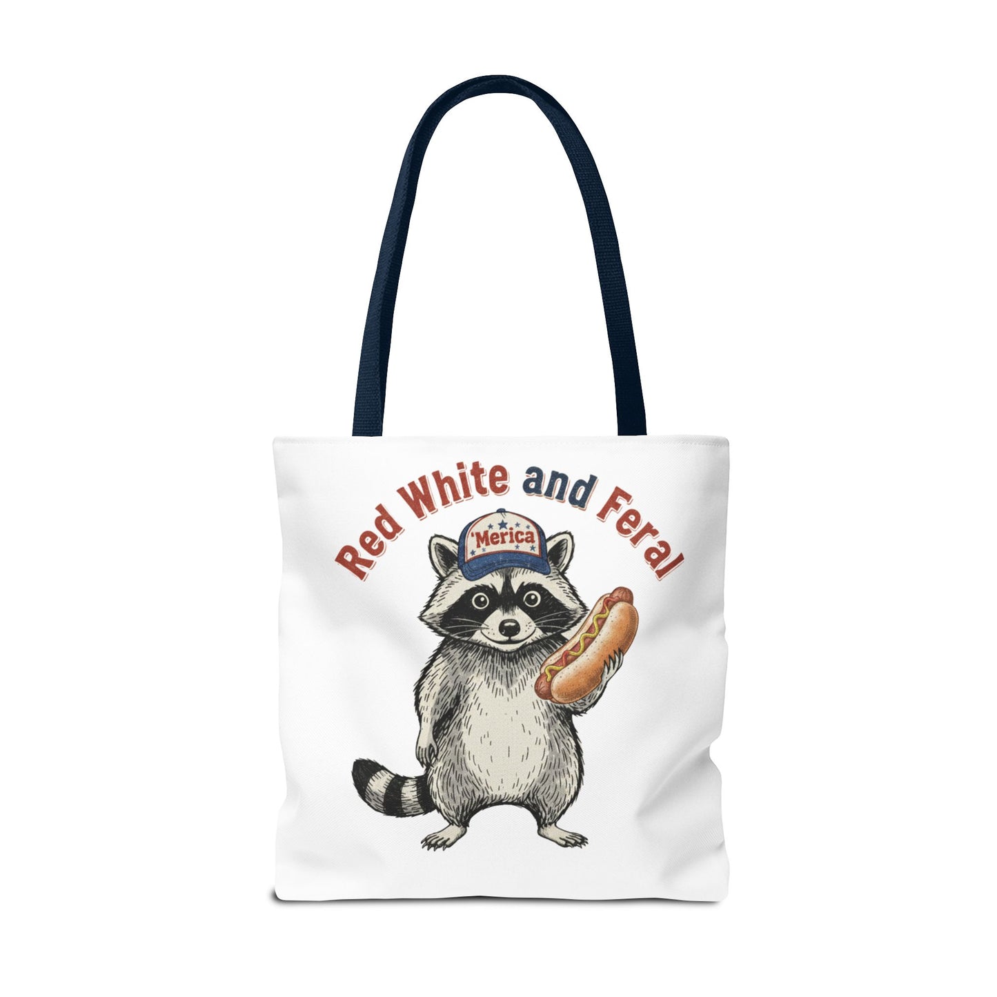 Red White and Feral Raccoon Tote Bag – 'Merica Hot Dog Patriotic Canvas Tote