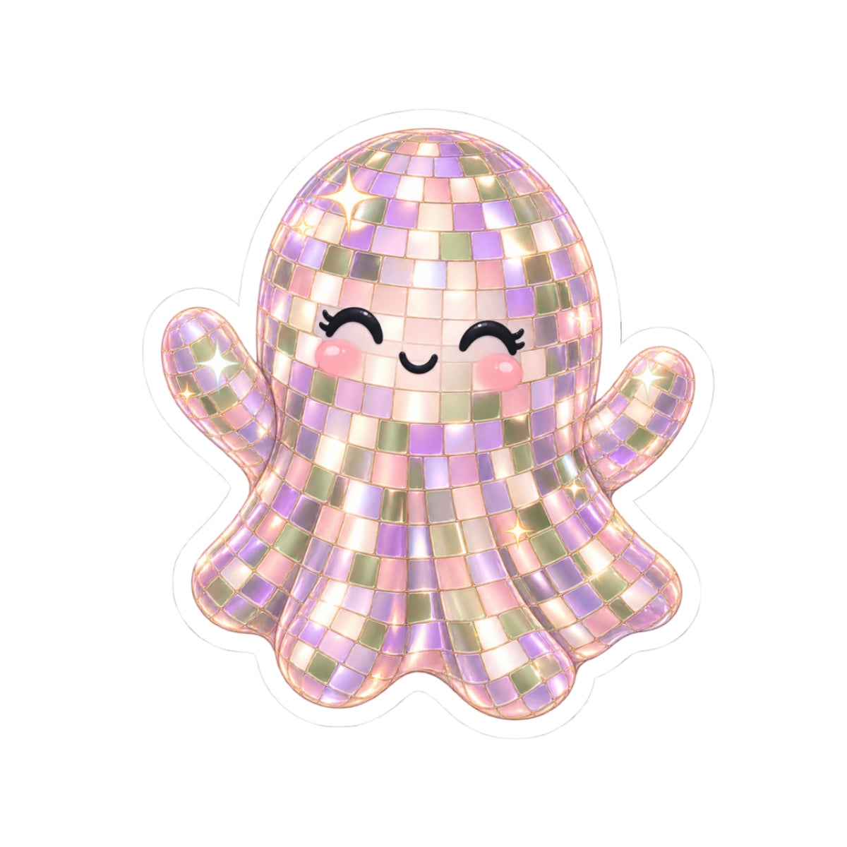Happy Disco Octopus Kiss-Cut Sticker — Cute Holographic Rainbow Vinyl Decal for Laptops, Water Bottles & Planners
