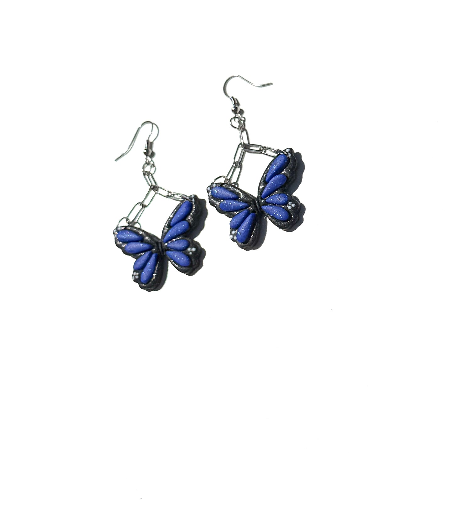 Blue Butterfly Earrings, Butterfly Dangle Earrings, Chain Link Earrings, Handmade Polymer Clay Jewelry, Aesthetic Statement Earrings