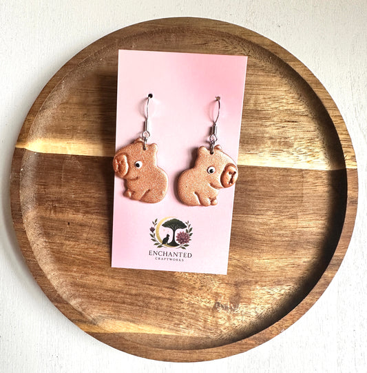 Capybara Polymer Clay Dangle Earrings