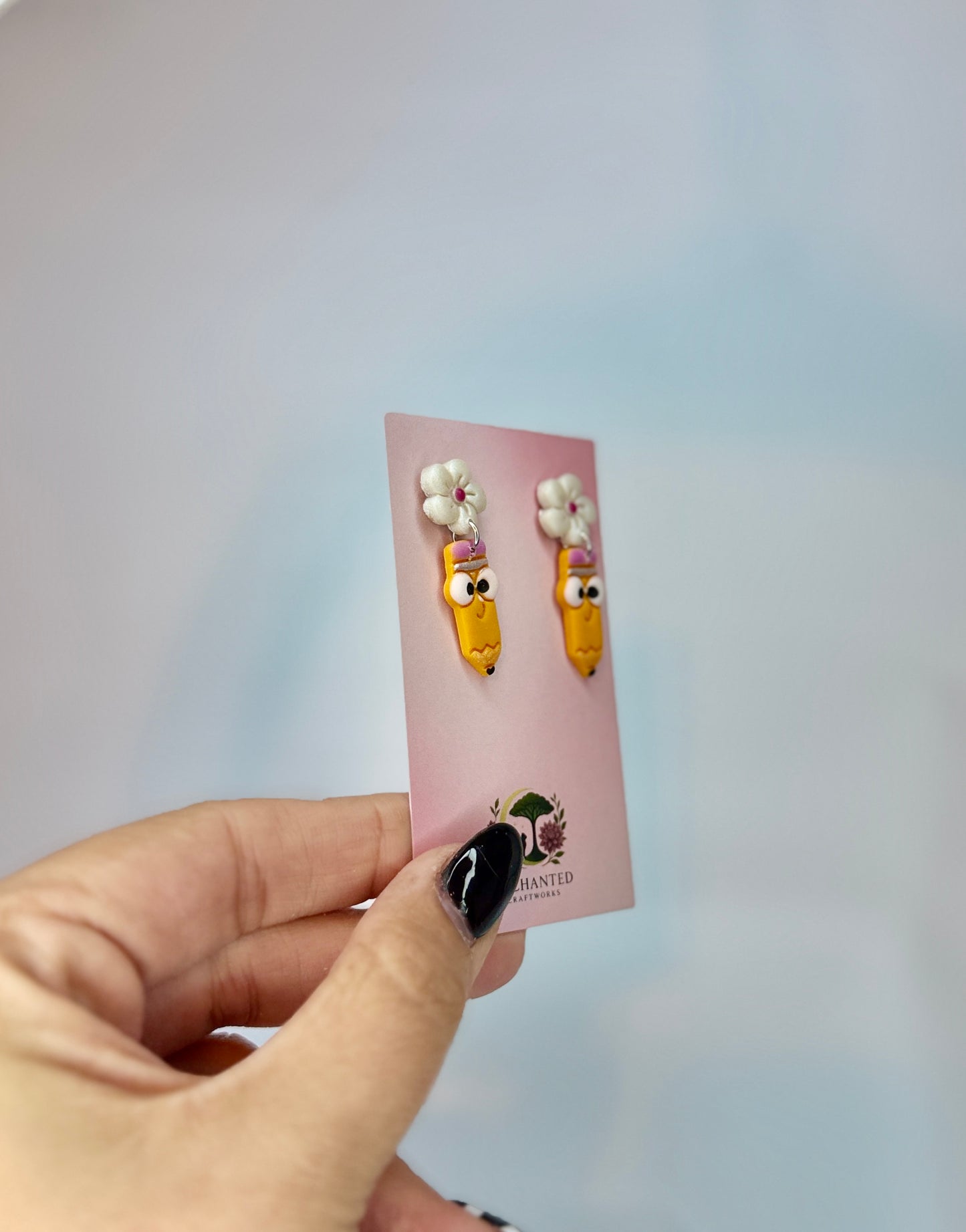 Cute Pencil Earrings, Teacher Earrings, Back to School Earrings, Pencil Dangles, Flower Earrings, Teacher Gift, Classroom Jewelry