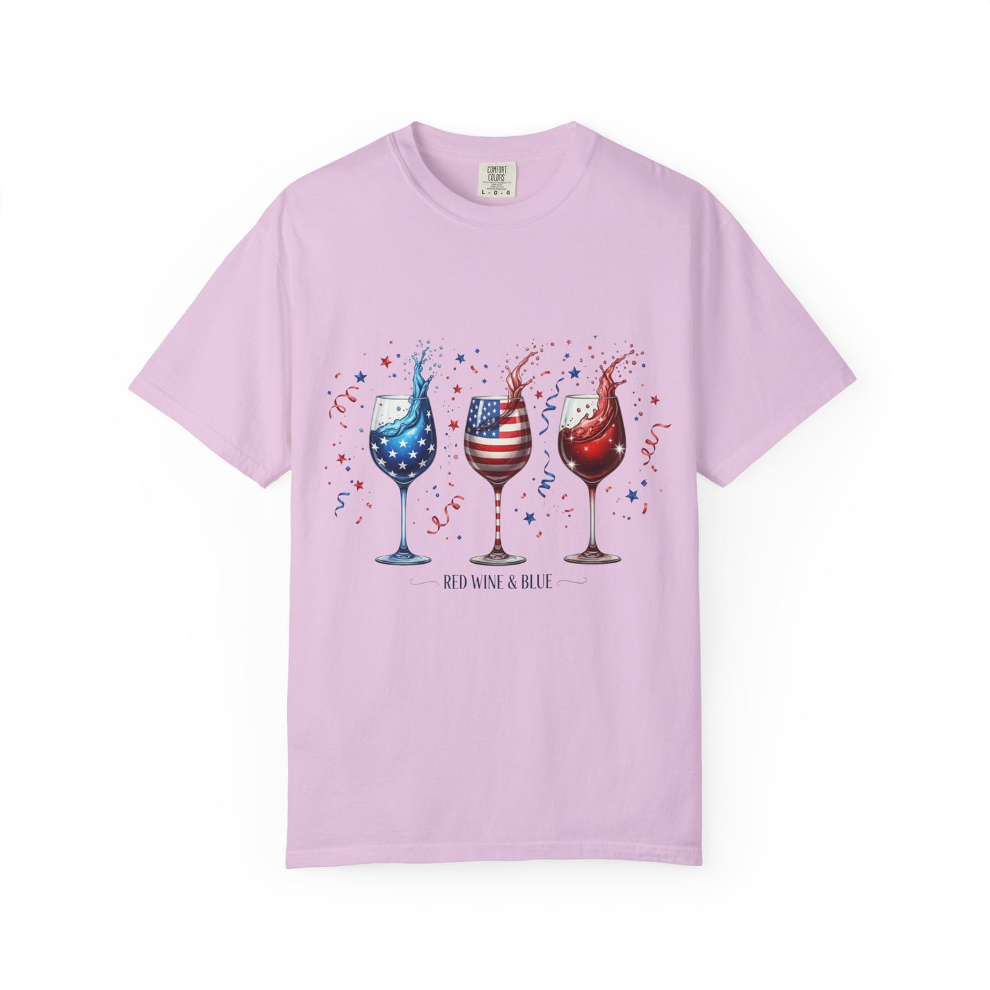Red Wine & Blue T-Shirt — Patriotic Wine Glasses 4th of July Tee