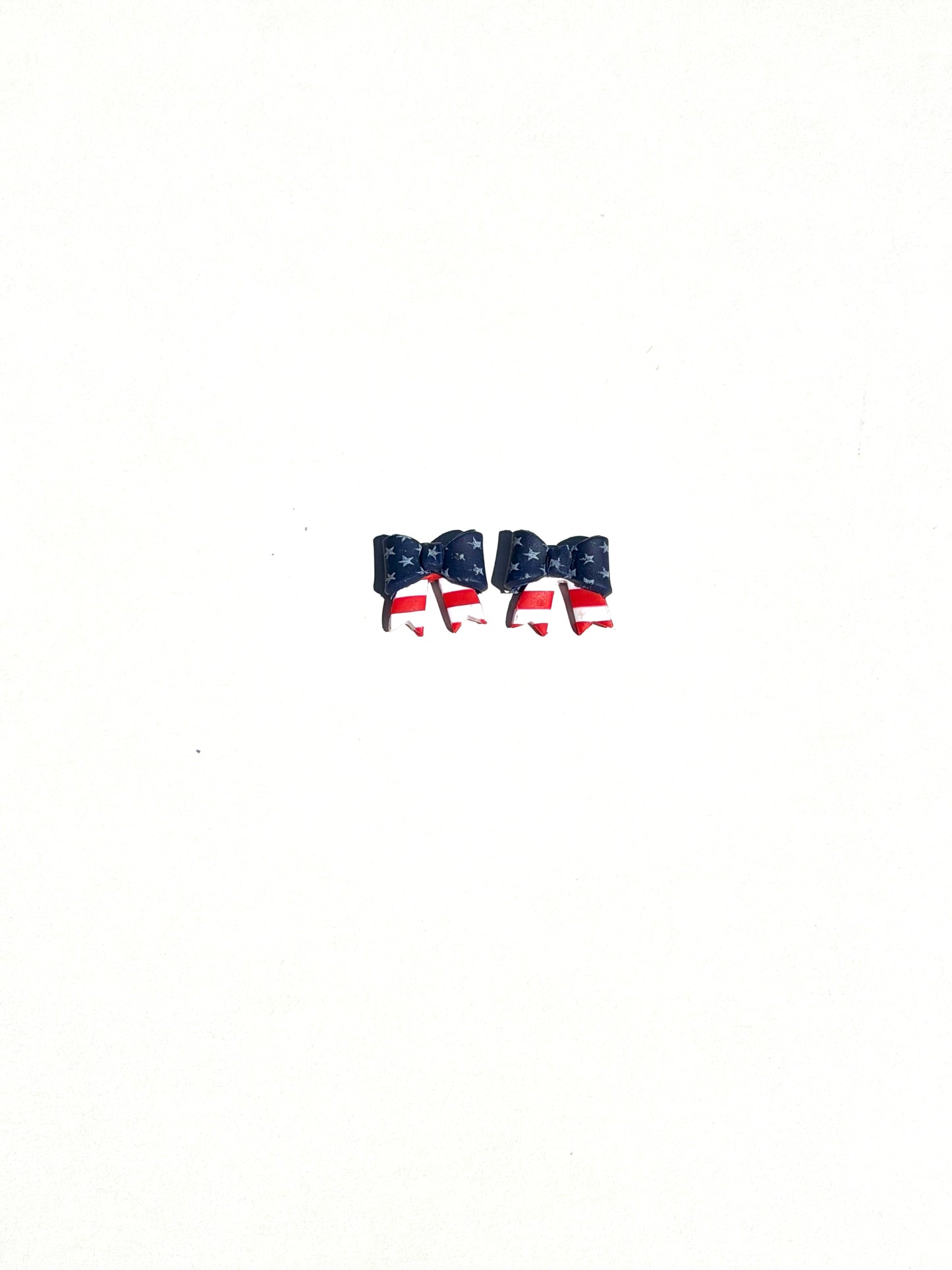 Patriotic Bow Earrings, 4th of July Earrings, American Flag Jewelry, Red White Blue Earrings, USA Clay Earrings, Handmade Holiday Earrings
