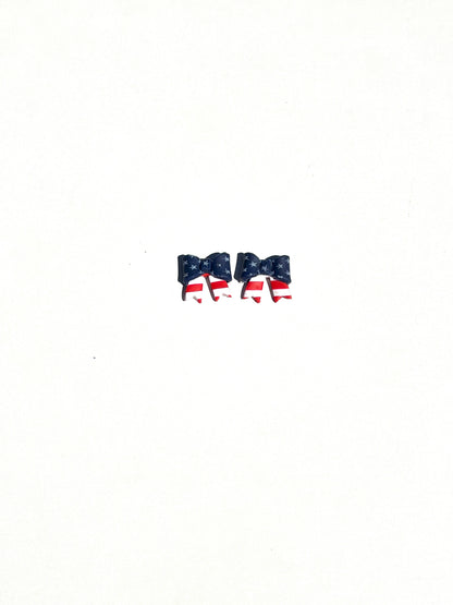 Patriotic Bow Earrings, 4th of July Earrings, American Flag Jewelry, Red White Blue Earrings, USA Clay Earrings, Handmade Holiday Earrings