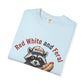 Patriotic Raccoon T-Shirt — "Red White and Feral" Hot Dog Design