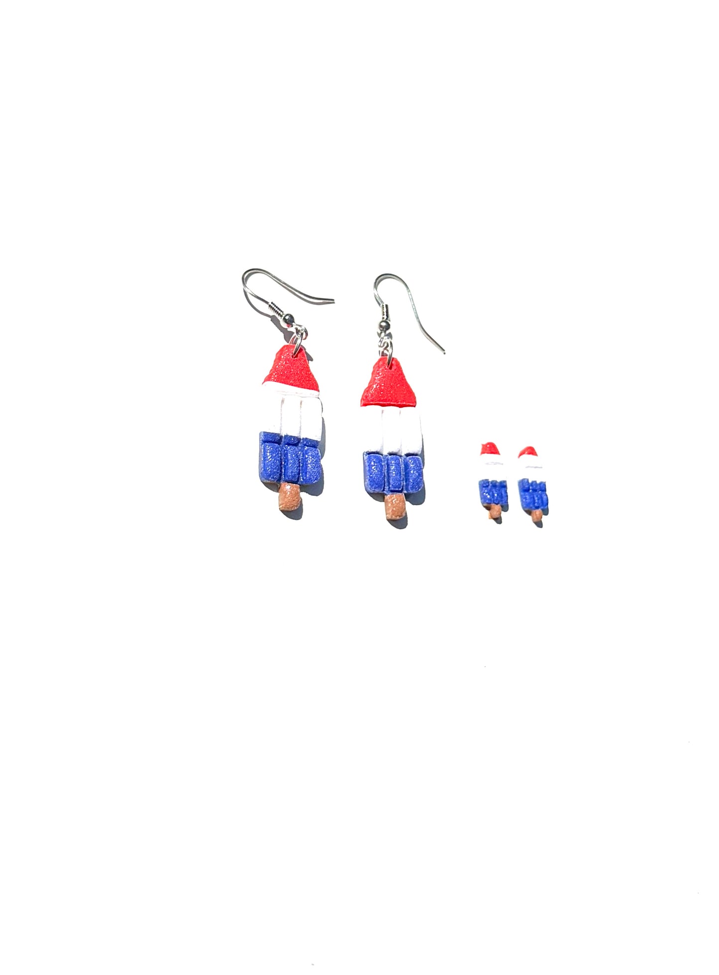 Patriotic Popsicle Earrings, Red White Blue Earrings, 4th of July Earrings, Rocket Pop Jewelry, Summer Clay Earrings, Handmade USA Earrings