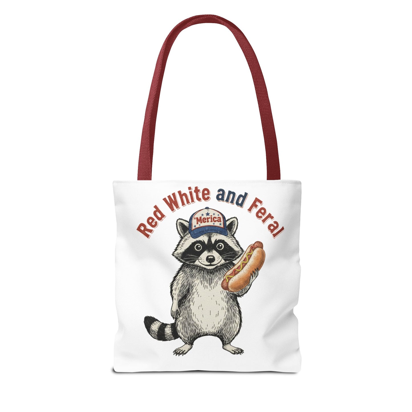Red White and Feral Raccoon Tote Bag – 'Merica Hot Dog Patriotic Canvas Tote