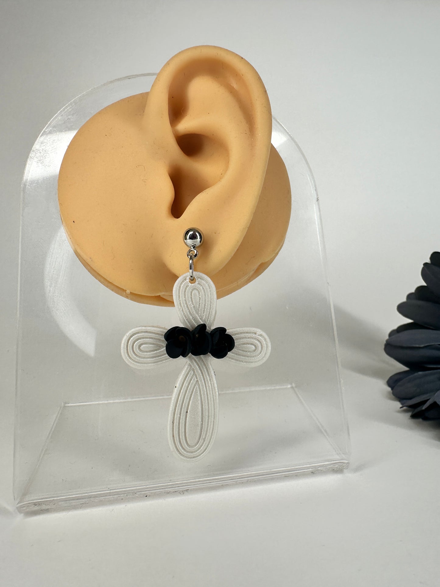 Enchanted Craftworks Remembrance Cross - Polymer Clay Dangle Earrings
