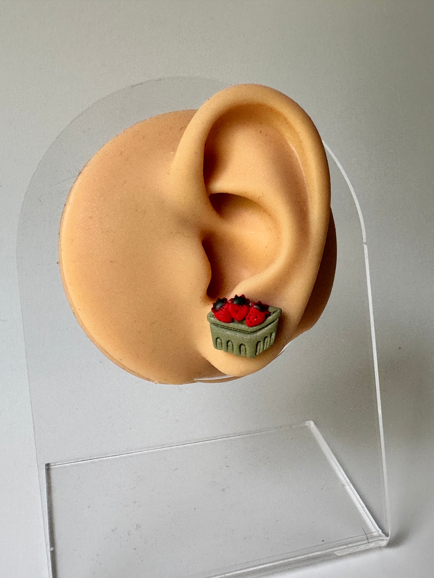 Strawberry Basket Studs – Polymer Clay Earrings