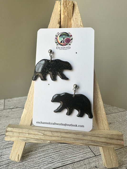 Wild Bear Dangle Earrings – Handmade Polymer Clay with Stainless Steel Posts
