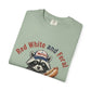 Patriotic Raccoon T-Shirt — "Red White and Feral" Hot Dog Design