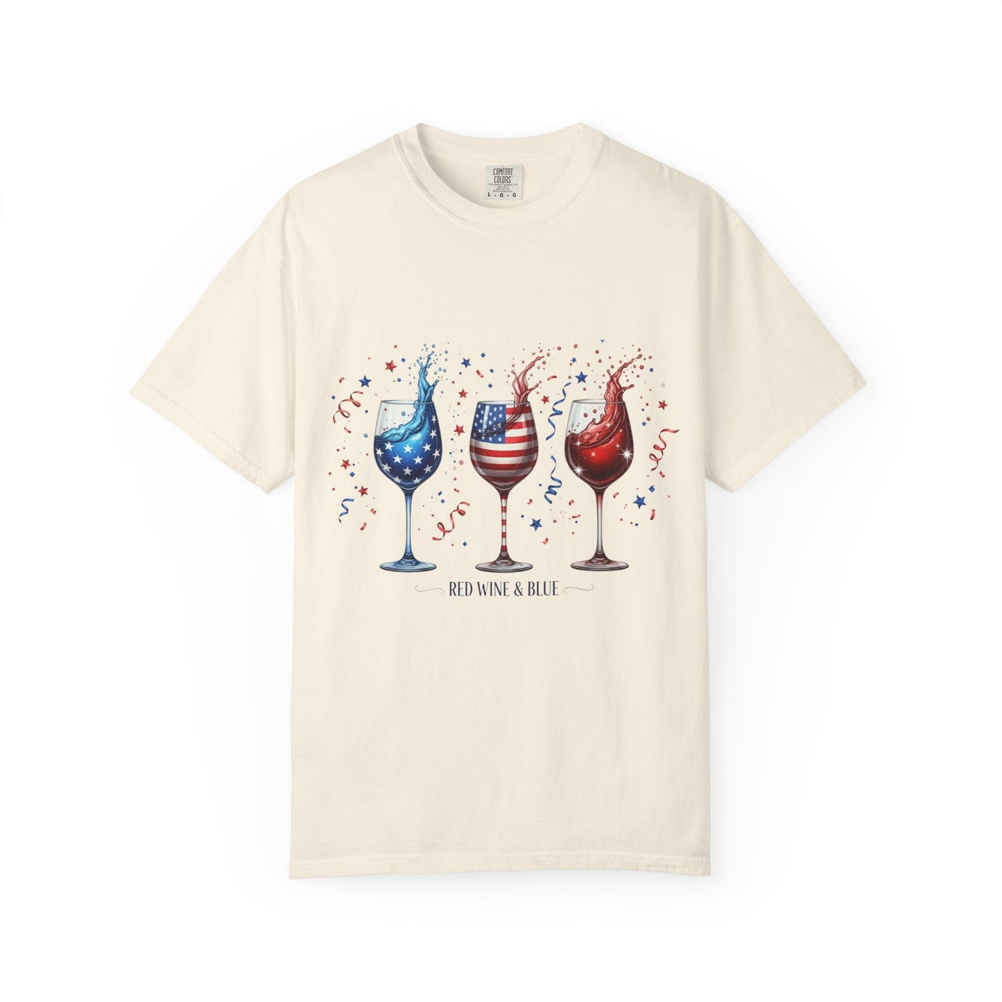 Red Wine & Blue T-Shirt — Patriotic Wine Glasses 4th of July Tee