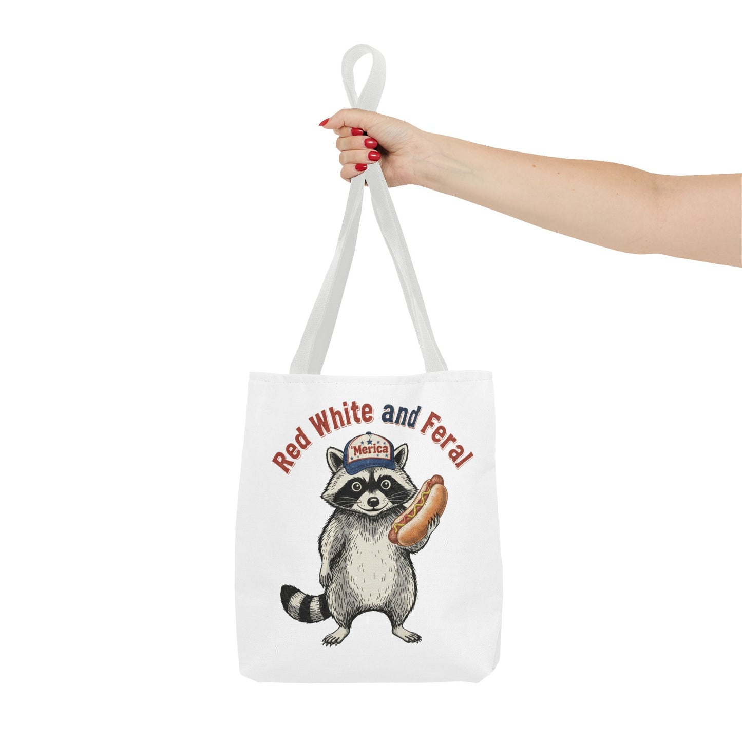 Red White and Feral Raccoon Tote Bag – 'Merica Hot Dog Patriotic Canvas Tote