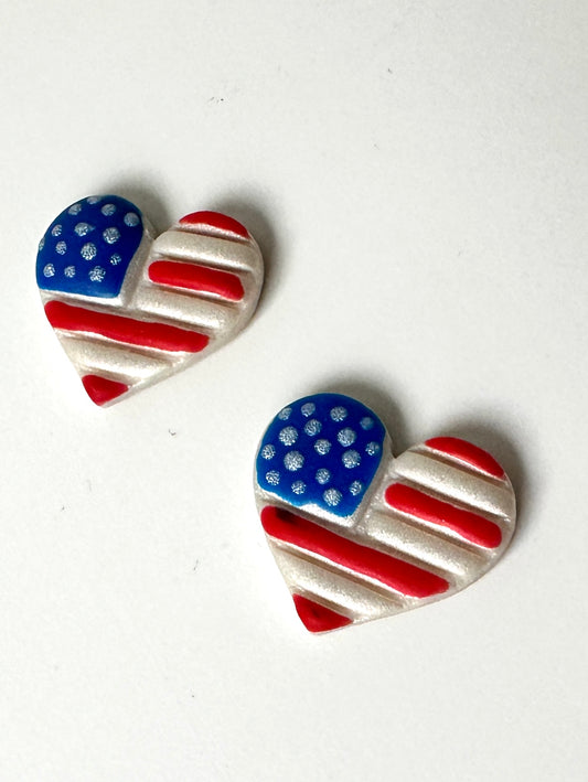 Patriotic Heart Earrings – Polymer Clay