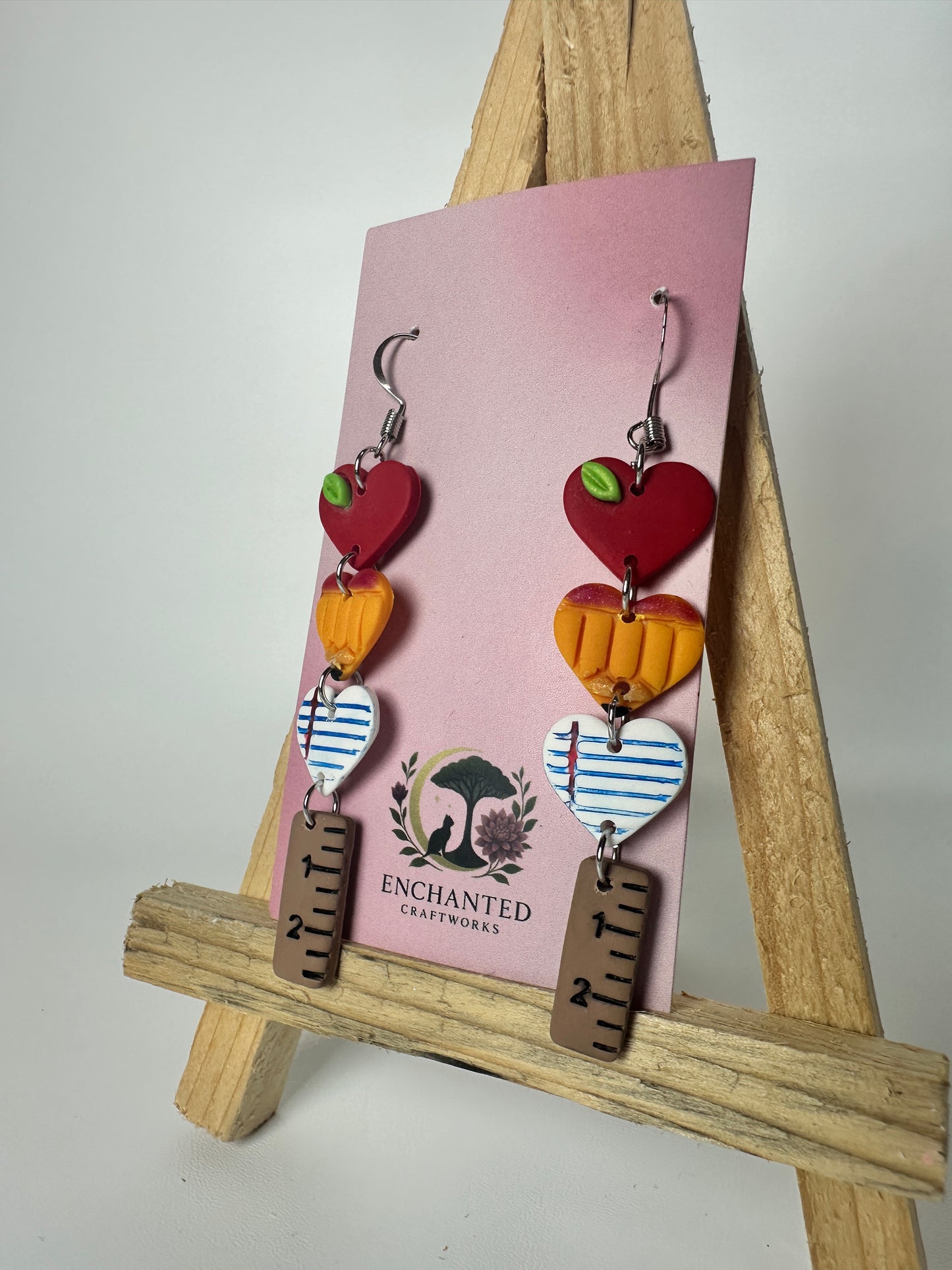 Back to school Heart Stack - Polymer  Clay Dangle Earrings