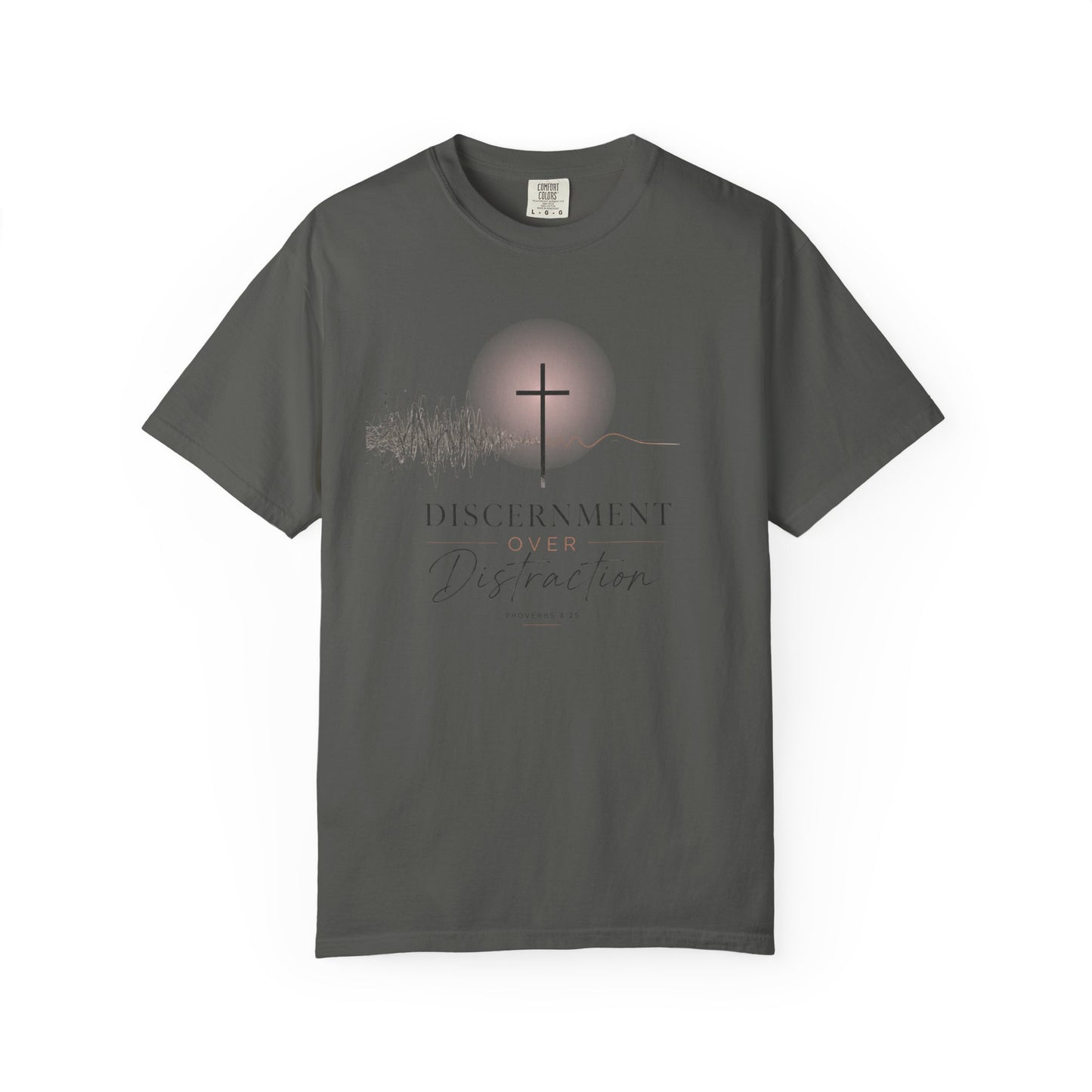 T-Shirt — "Discernment Over Distraction" Cross Graphic Spiritual Tee