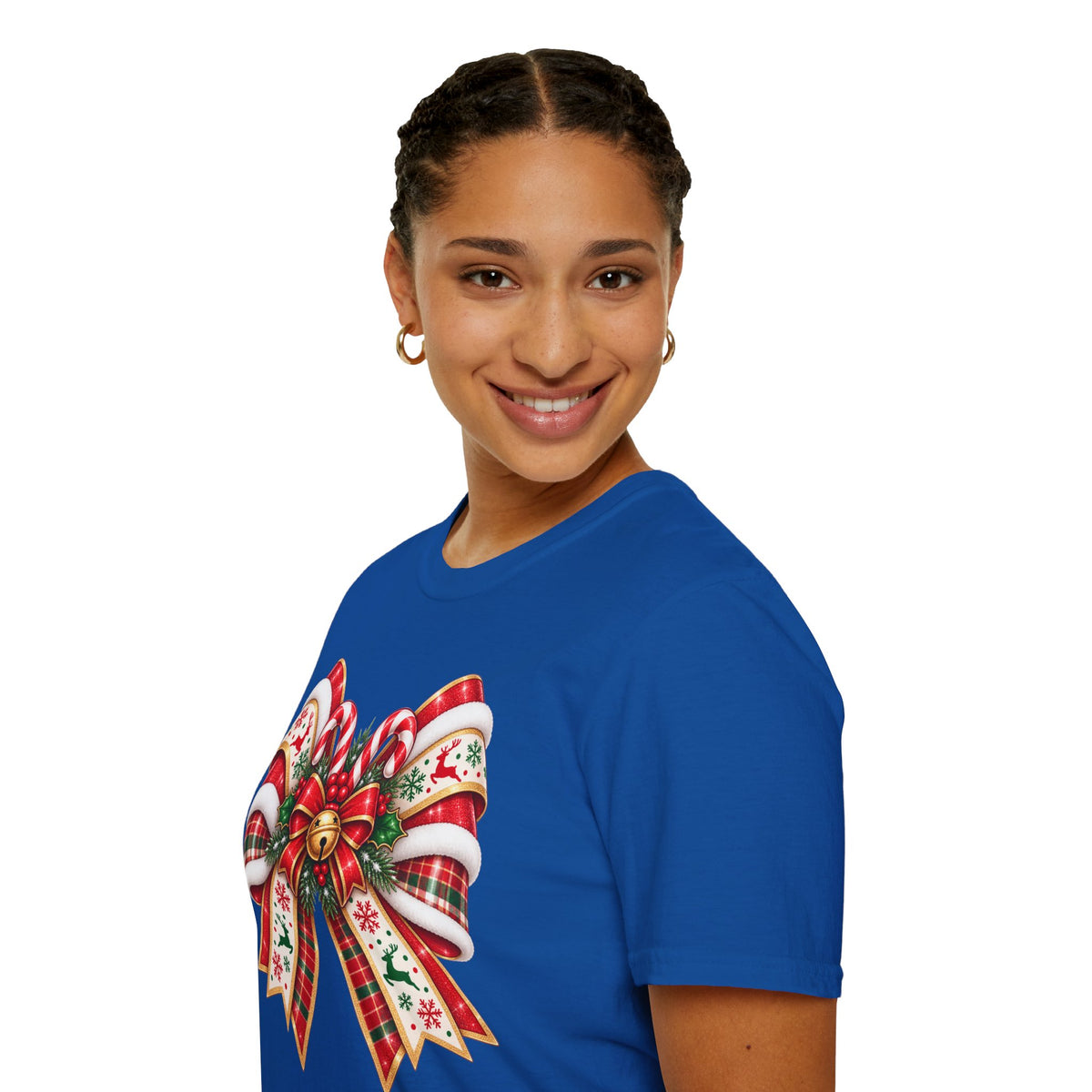 Christmas Ribbon Bow T-Shirt — Festive Plaid Holiday Graphic Tee