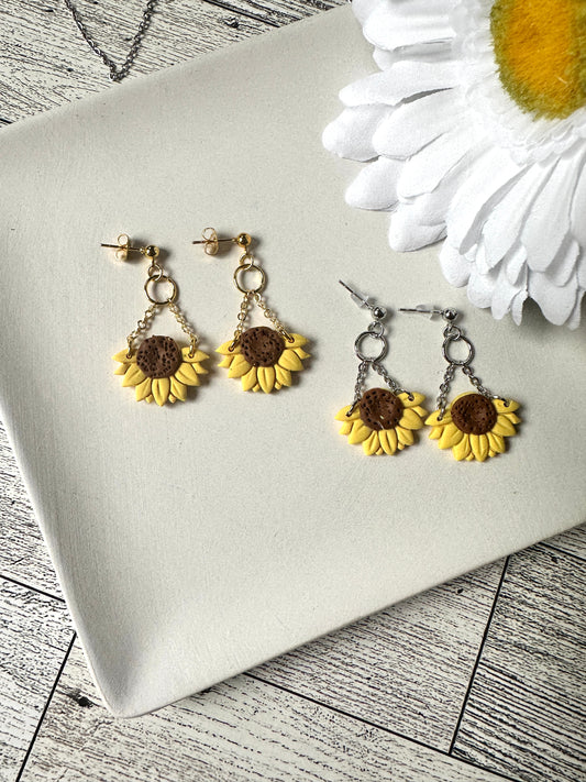 Enchanted Mini Sunflower Polymer Clay Dangle Earrings
