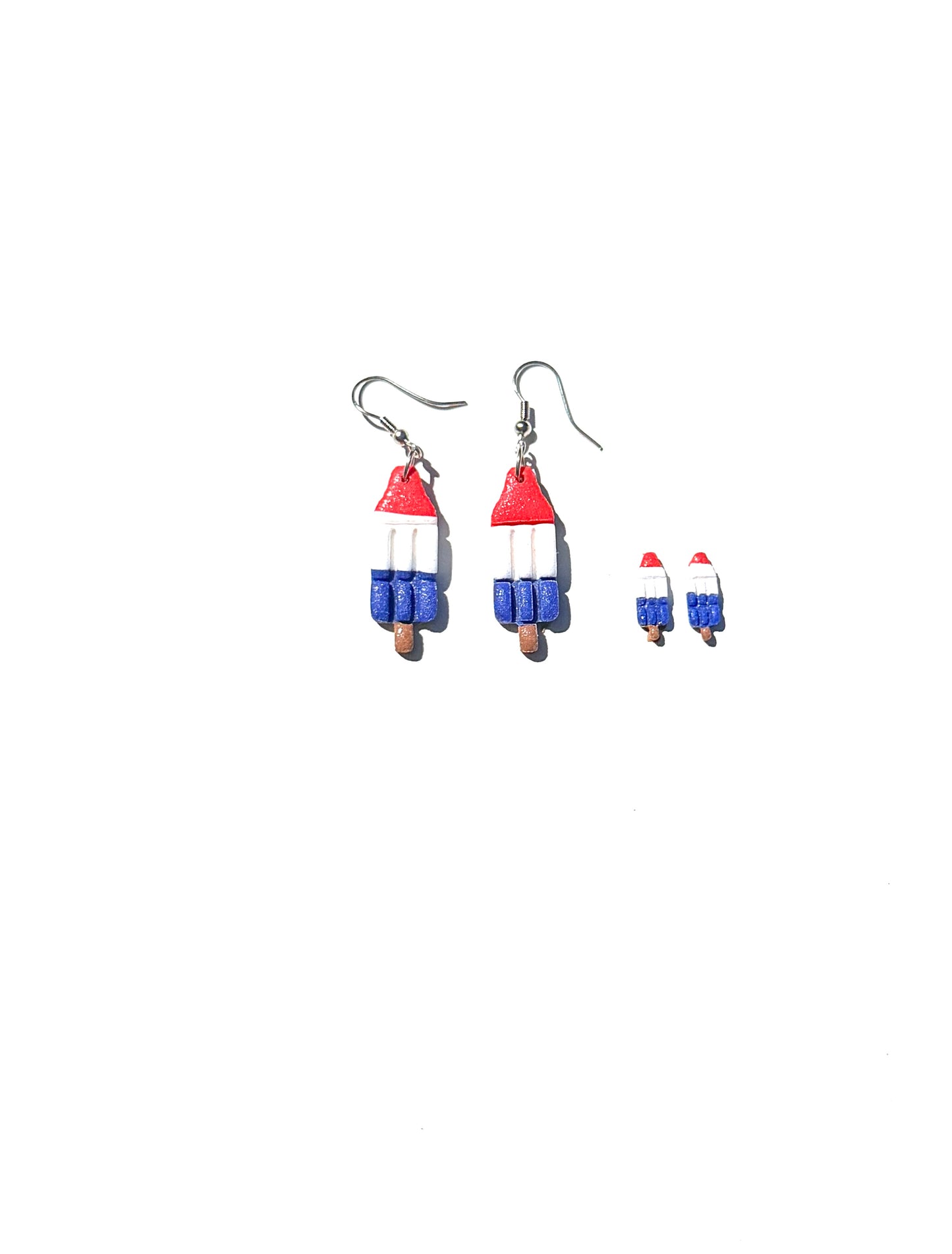 Patriotic Popsicle Earrings, Red White Blue Earrings, 4th of July Earrings, Rocket Pop Jewelry, Summer Clay Earrings, Handmade USA Earrings