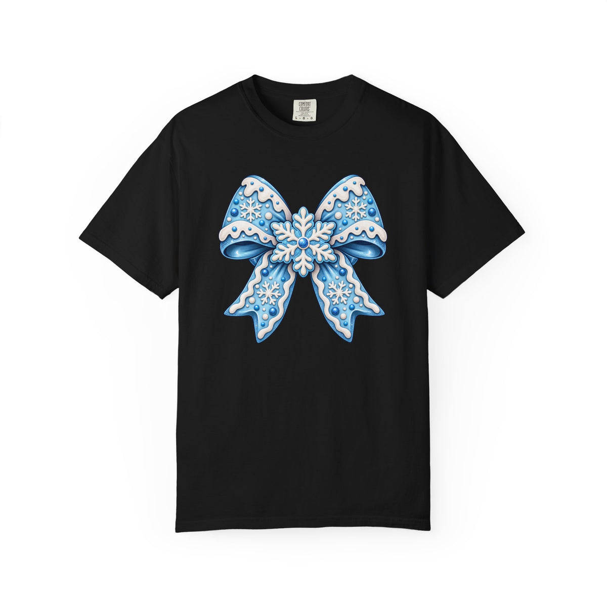 Blue Snowflake Bow T-Shirt — Winter Holiday Graphic Tee