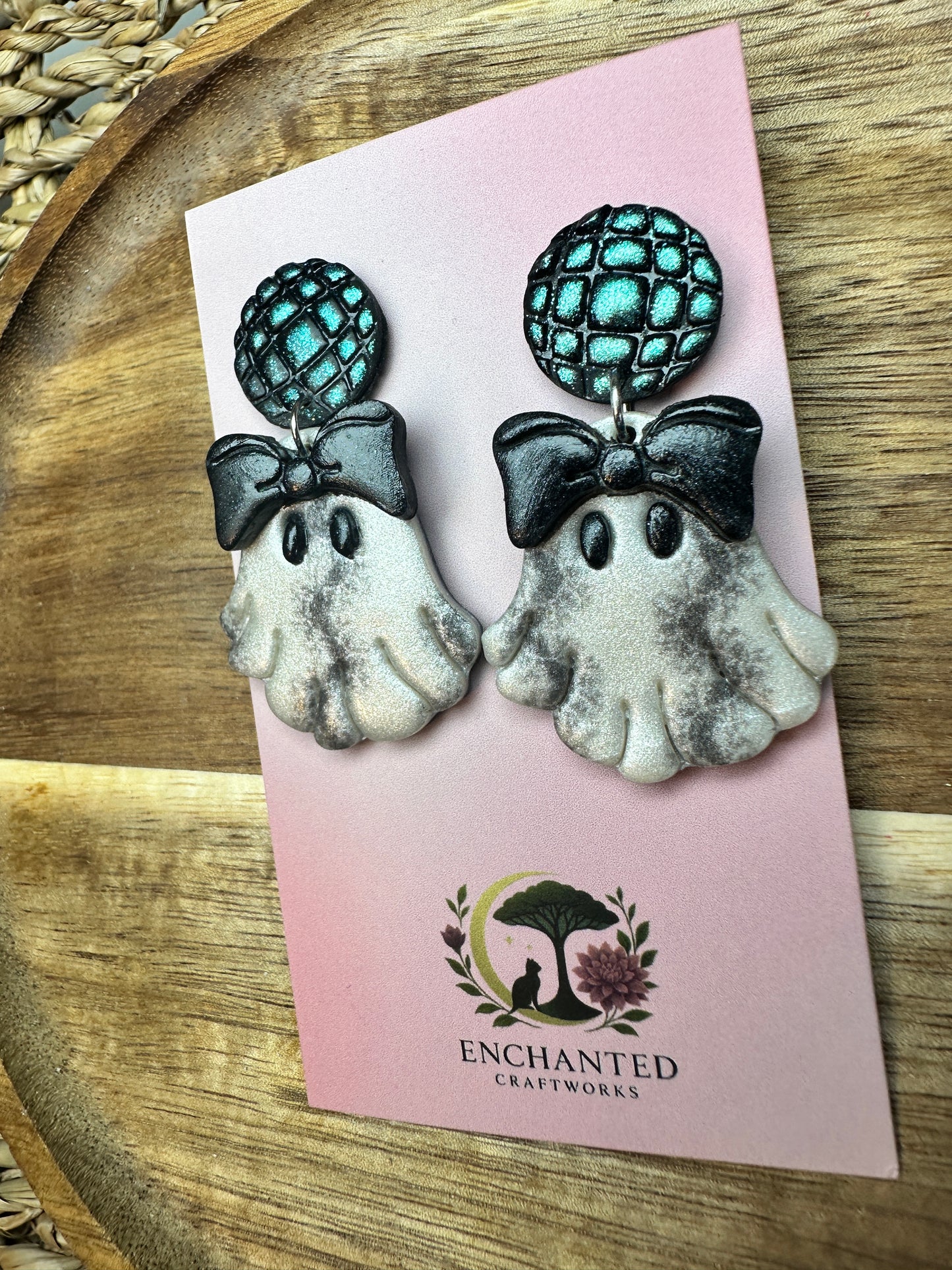 Disco Ghost Polymer Clay Dangle Earrings