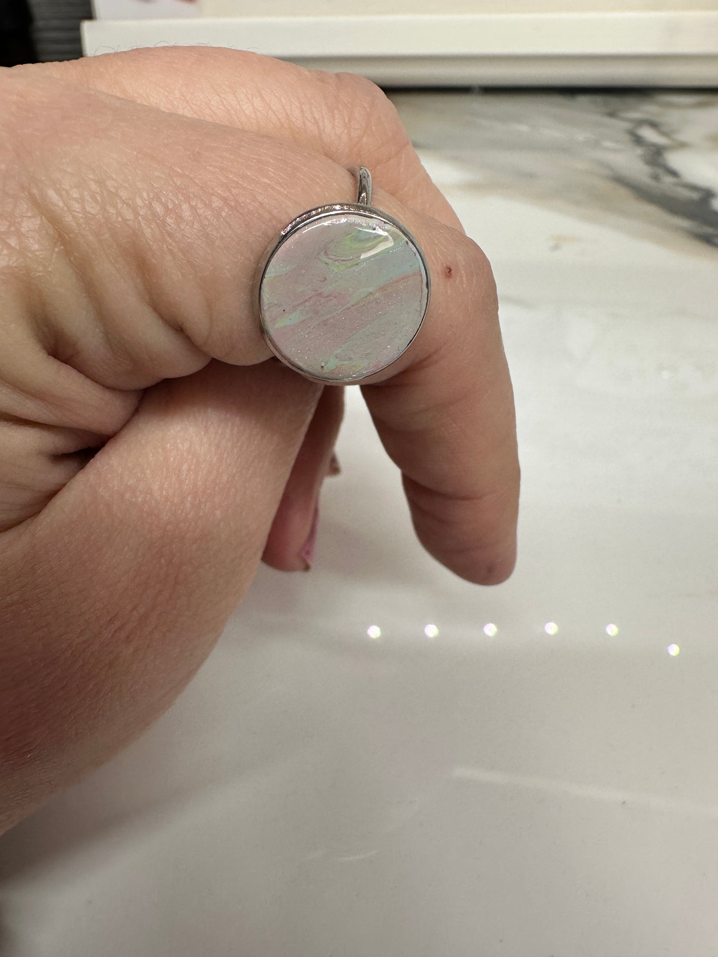 Stainless Steel Adjustable Rings with Polymer Clay Centers
